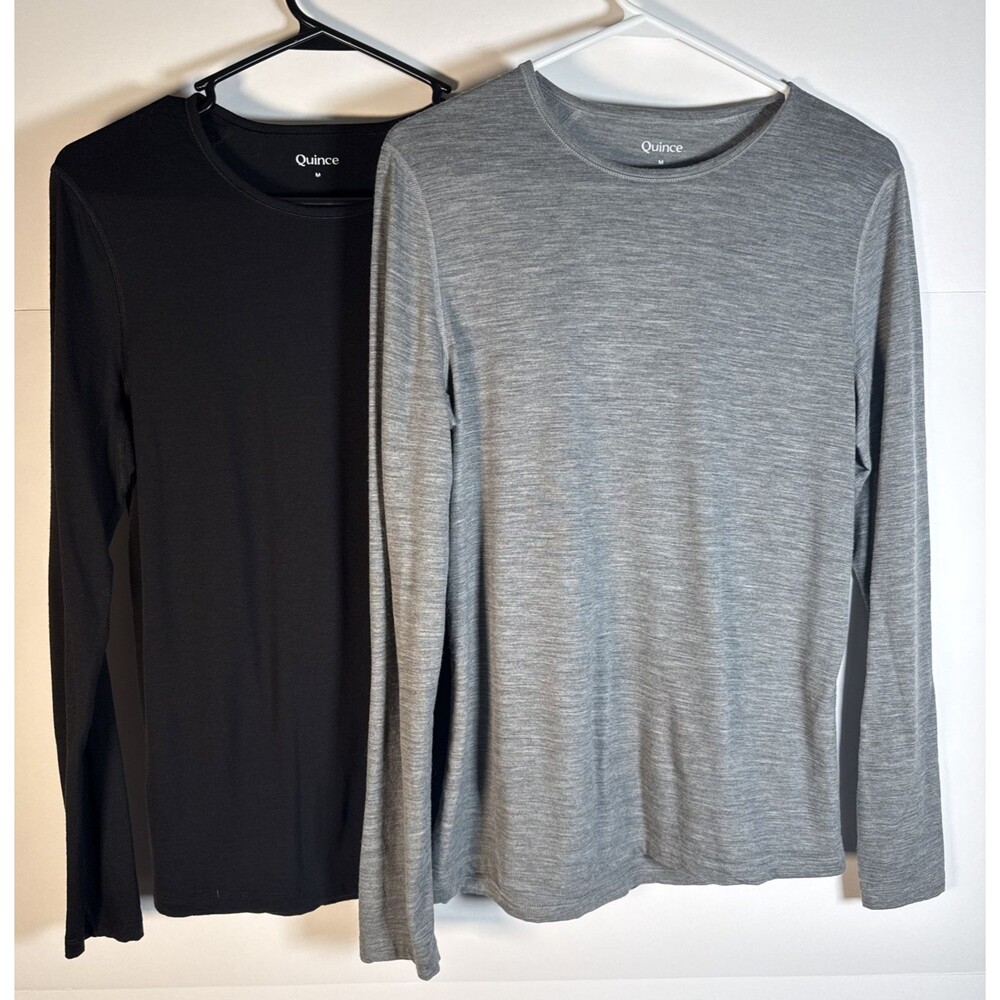 Lot Of 2 Quince 100% Merino Wool Base Layer Long Sleeve Medium Black Gray